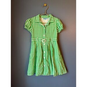 Draper James Girls Green Gingham Button Down Belted Dress Size 6